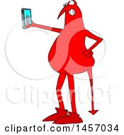 Cartoon Red Devil Taking A Selfie With A Cell Phone