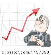 Cartoon White Business Man In Front Of A Growth Chart