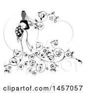 Poster, Art Print Of Silhouetted Black And White Bride Holding A Bouquet With Swirls