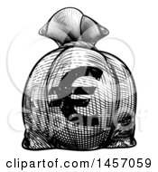 Clipart Of A Black And White Engraved Or Woodcut Styled Euro Burlap Money Bag Sack Royalty Free Vector Illustration