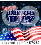 Clipart Of A 3d American Flag And Fourth Of July Text Over Rays And Flares Royalty Free Vector Illustration