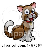 Poster, Art Print Of Cartoon Happy Sitting Brown And White Cat