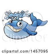Poster, Art Print Of Cartoon Blue Whale Spouting Water