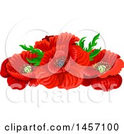 Poster, Art Print Of Red Poppy Flower And Leaves Design