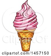 Clipart Of A Sketched Waffle Cone With Pink Ice Cream Royalty Free Vector Illustration