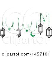Black And Green Ramadan Kareem Design With A Moon And Hanging Lanterns