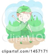 Poster, Art Print Of Sketched Happy Caucasian Scout Boy Waving And Whistling While Hiking