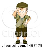 Poster, Art Print Of Happy Brunette Caucasian Scout Boy Shielding His Eyes And Looking At Something