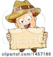 Poster, Art Print Of White Explorer Boy Holding Up A Paper Scroll