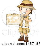 Clipart Of A Brunette White Explorer Boy Holding An Old Parchment Map Royalty Free Vector Illustration