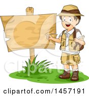 Poster, Art Print Of Brunette White Explorer Boy By A Wood Sign
