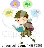 Poster, Art Print Of Brunette Caucasian Scout Boy Reading About Camping