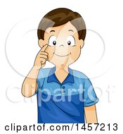 Poster, Art Print Of Happy Brunette Caucasian Boy Pointing To His Eye