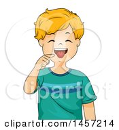 Happy Blond Caucasian Boy Pointing To His Tongue
