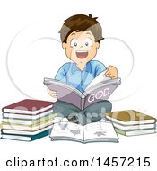 Poster, Art Print Of Happy Brunette Caucasian Boy Reading A Book About God