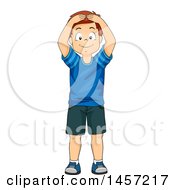 Poster, Art Print Of Happy Red Haired Caucasian Boy Touching His Head