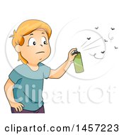 Poster, Art Print Of Red Haired Caucasian Boy Spraying Bugs With Repellant