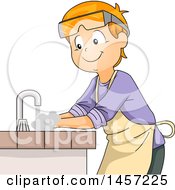 Poster, Art Print Of Happy Red Haired Caucasian Boy Washing His Hands In A Science Laboratory Sink