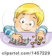 Poster, Art Print Of Blond White Boy Counting Coins And Cash