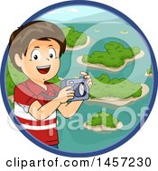 Poster, Art Print Of Brunette White Boy Holding A Camera Over A Circle Of Islands