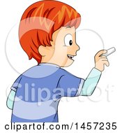 Poster, Art Print Of Red Haired White School Boy Writing With Chalk