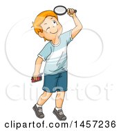 Clipart Of A Red Haired White Boy Using A Magnifying Glass And Looking Up Royalty Free Vector Illustration