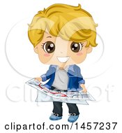 Clipart Of A Blond White Boy Holding A Map Royalty Free Vector Illustration by BNP Design Studio