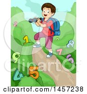 Poster, Art Print Of White Boy Holding Binoculars And Studying Numbers On A Trail