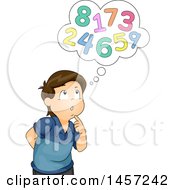 Clipart Of A Brunette White Boy Thinking About Numbers Royalty Free Vector Illustration by BNP Design Studio