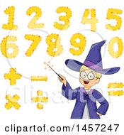 Poster, Art Print Of Math Wizard White Boy With A Magic Wand And Numbers