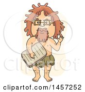 Clipart Of A Caveman Teacher Wearing Glasses And Holding A Stone Tablet Royalty Free Vector Illustration
