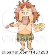 Clipart Of A Caveman Art Teacher Holding A Palette And Paintbrush Royalty Free Vector Illustration