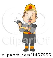 Cartoon Caucasian Male Firefighter Holding A Ringing Telephone
