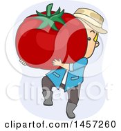Poster, Art Print Of Cartoon Blond White Male Farmer Carrying A Giant Tomato