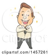 Clipart Of A Cartoon Brunette White Business Man With Folded Arms Royalty Free Vector Illustration