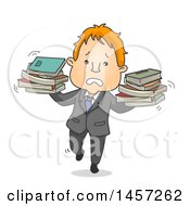 Cartoon Red Haired White Business Man Balancing Books