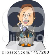 Cartoon Brunette White Business Man Cooking The Books
