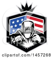 Retro Welder Working In An American Flag Shield With A Crown