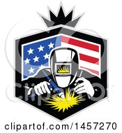 Poster, Art Print Of Retro Welder In An American Flag Shield With A Crown