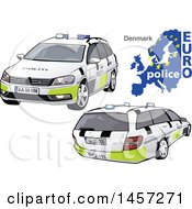 Danish Police Car Shown From The Rear And Front