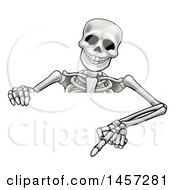Poster, Art Print Of Cartoon Skeleton Pointing Down Over A Sign