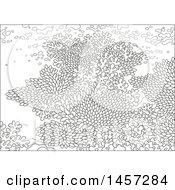 Clipart Of A Black And White Backdrop Of A Coral Reef Royalty Free Vector Illustration