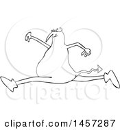 Clipart Of A Black And White Chubby Devil Leaping Royalty Free Vector Illustration