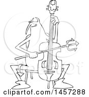 Clipart Of A Black And White Chubby Devil Playing A Cello Royalty Free Vector Illustration