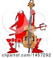 Clipart Of A Chubby Red Devil Playing A Cello Royalty Free Vector Illustration