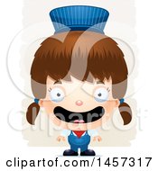 Clipart Of A 3d Happy White Girl Train Engineer Over Strokes Royalty Free Vector Illustration