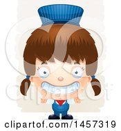 Clipart Of A 3d Grinning White Girl Train Engineer Over Strokes Royalty Free Vector Illustration