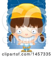 Clipart Of A 3d Grinning White Girl Builder Over Blue Royalty Free Vector Illustration