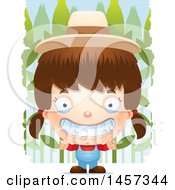 Clipart Of A 3d Grinning White Girl Farmer Over Crops Royalty Free Vector Illustration