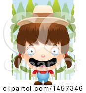 Clipart Of A 3d Happy White Girl Farmer Over Crops Royalty Free Vector Illustration
